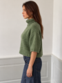 Textured chunky knit turtleneck sweater with mid sleeves for women