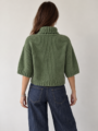 Textured chunky knit turtleneck sweater with mid sleeves for women