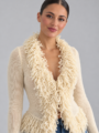 Elegant fringe knit cardigan with front hook-and-eye closure for women