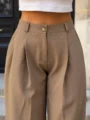 High waist loose pleated wide leg pants with premium drape suit fabric for women