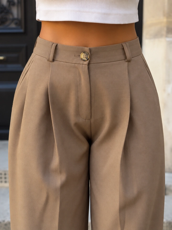 High waist loose pleated wide leg pants with premium drape suit fabric for women