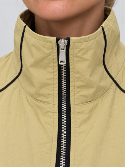 Retro contrast spliced loose drop shoulder jacket with drawstring hem