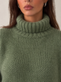 Textured chunky knit turtleneck sweater with mid sleeves for women