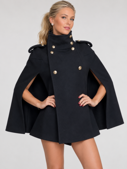 Women stand collar double breasted cape jacket elegant loose outerwear