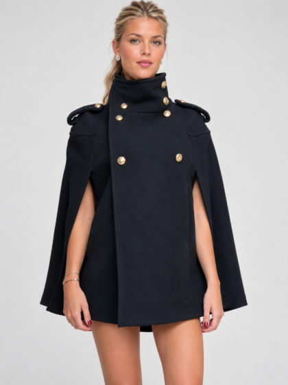 Women stand collar double breasted cape jacket elegant loose outerwear
