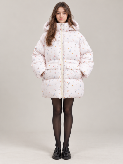 Floral Coat With Dramatic Big Puff Sleeves, Romantic Oversized Women Outerwear