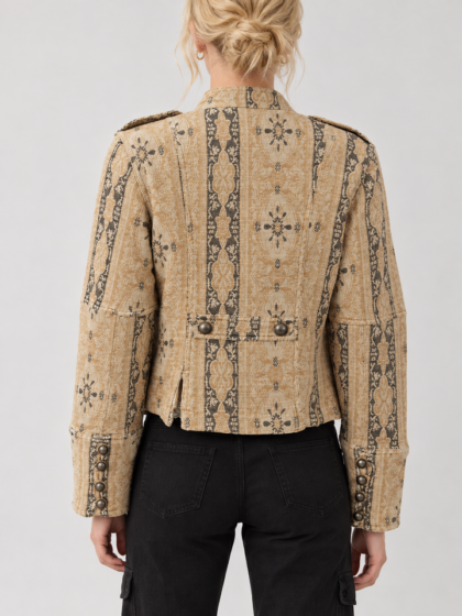 Elegant textured double breasted jacquard jacket for women