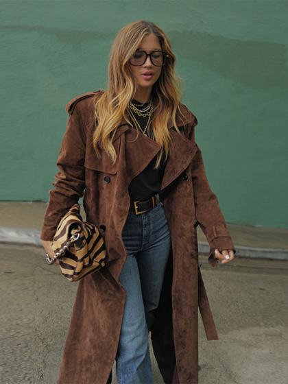 Women dark brown faux suede tie waist coat