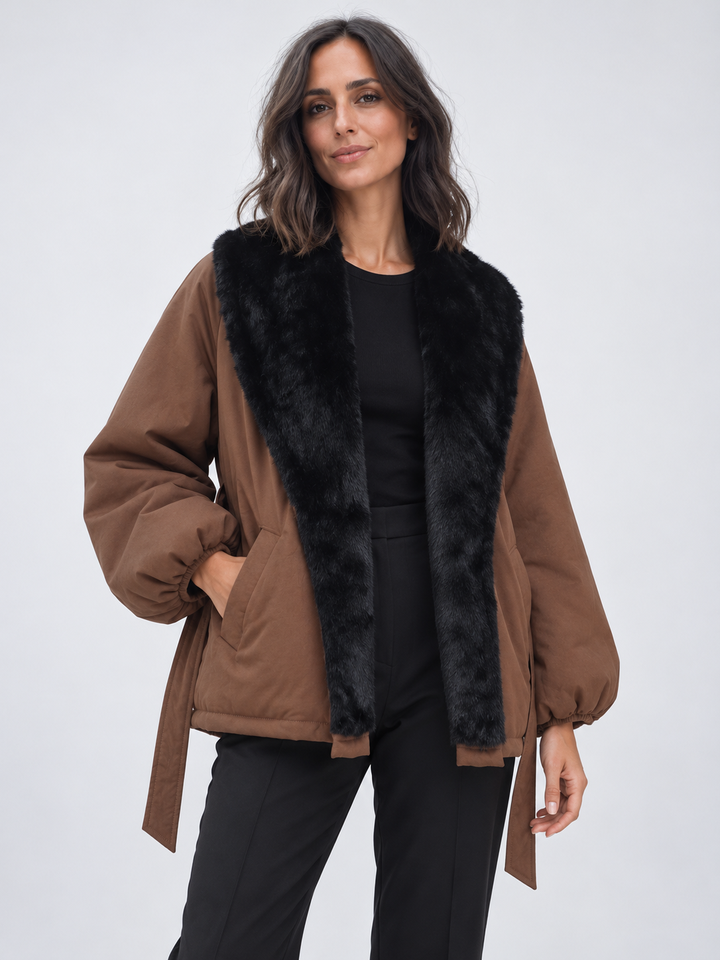 Women tie puff sleeve jacket elegant tie front outerwear