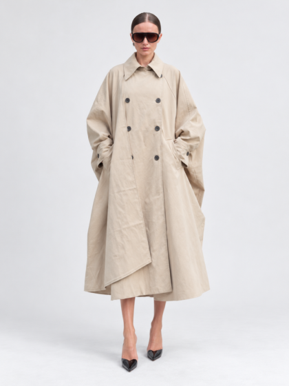 Light brown women double breasted loose trench coat with built-in cape, fall fashion outerwear