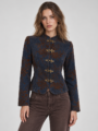 Women minimalist printed button jacket casual lapel outerwear