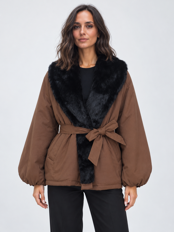 Women tie puff sleeve jacket elegant tie front outerwear